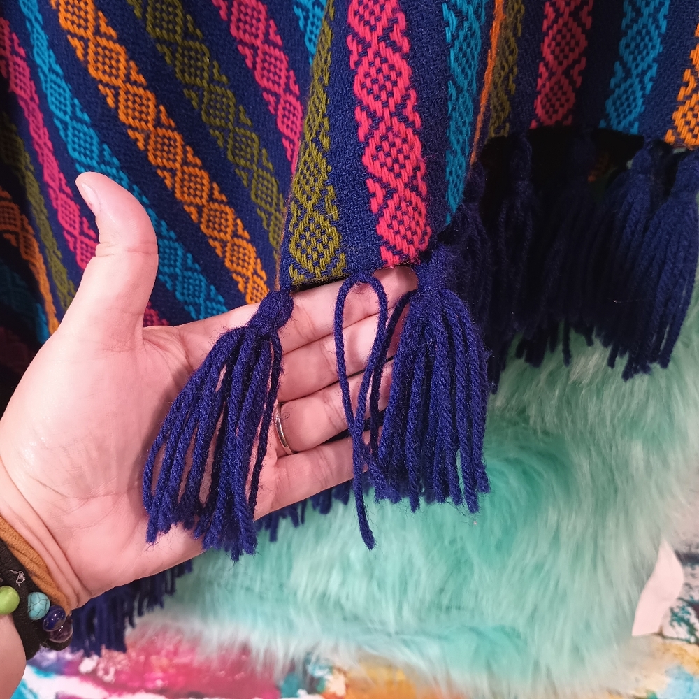 Multicolor striped one size fits most Fringe poncho. - Picture 9 of 11